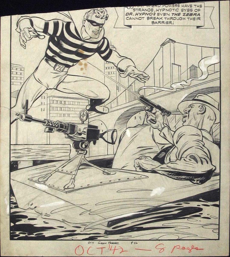 The Zebra in action in a back up strip for Green Hornet #9, art by Pierce Rice