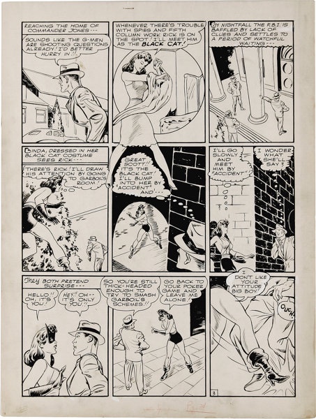 Art for a Black Cat adventure from Speed Comics #19 (Harvey, 1942) by Pierce Rice and Arturo Cazeneuve 