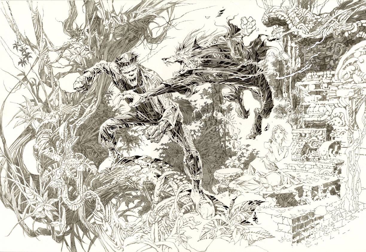 Frankenstein versus the Wolfman. Art by Alec Nino