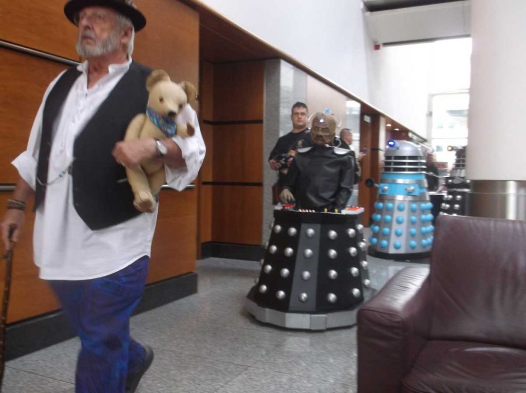 Daleks on parade at Capitol IV, led by actor Terry Molloy on the left. Photo: Ian Wheeler