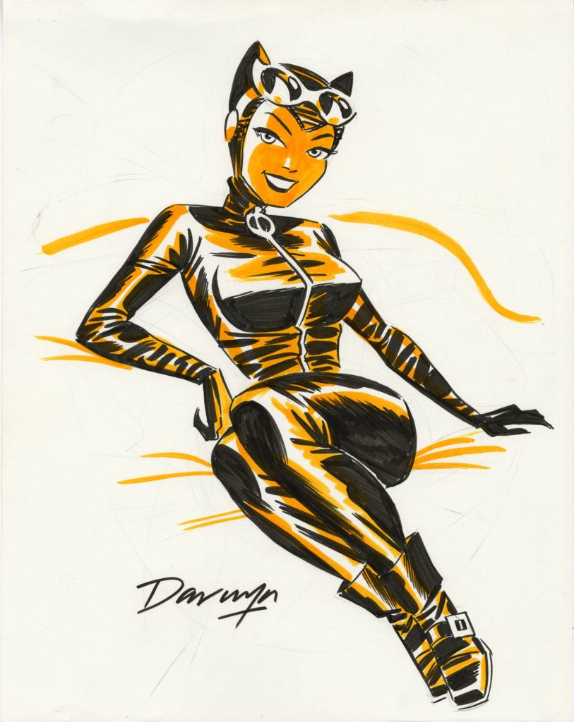 The beloved Darwyn Cooke, who redesigned Catwoman for the 21st century, created this illustration of his popular subject in ink and tonal marker on board. It really captures the joy that Cooke was able to build into his work on Batman's greatest femme fatale.