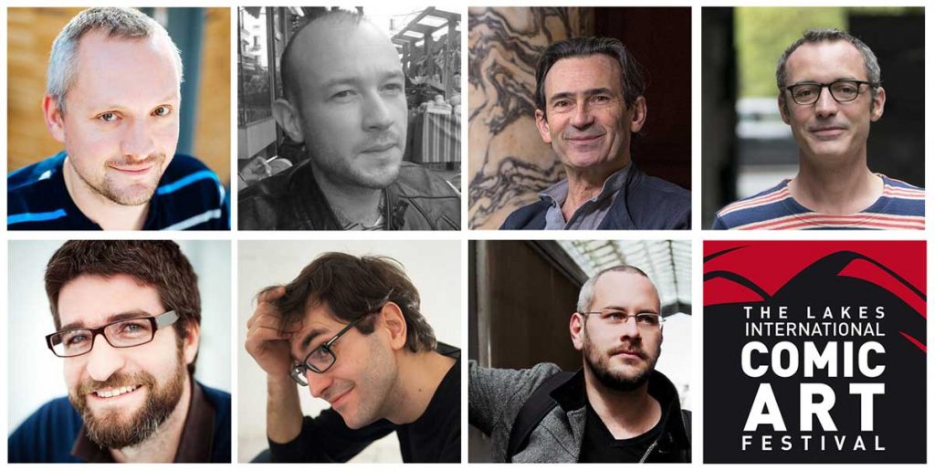 Lakes International Comic Art Festival Guests Jibé, Pierre van Hove, Benoit Peeters, Arthur de Pins, Fabien Toulme, Alessandro Tota and Nicolas Wild.