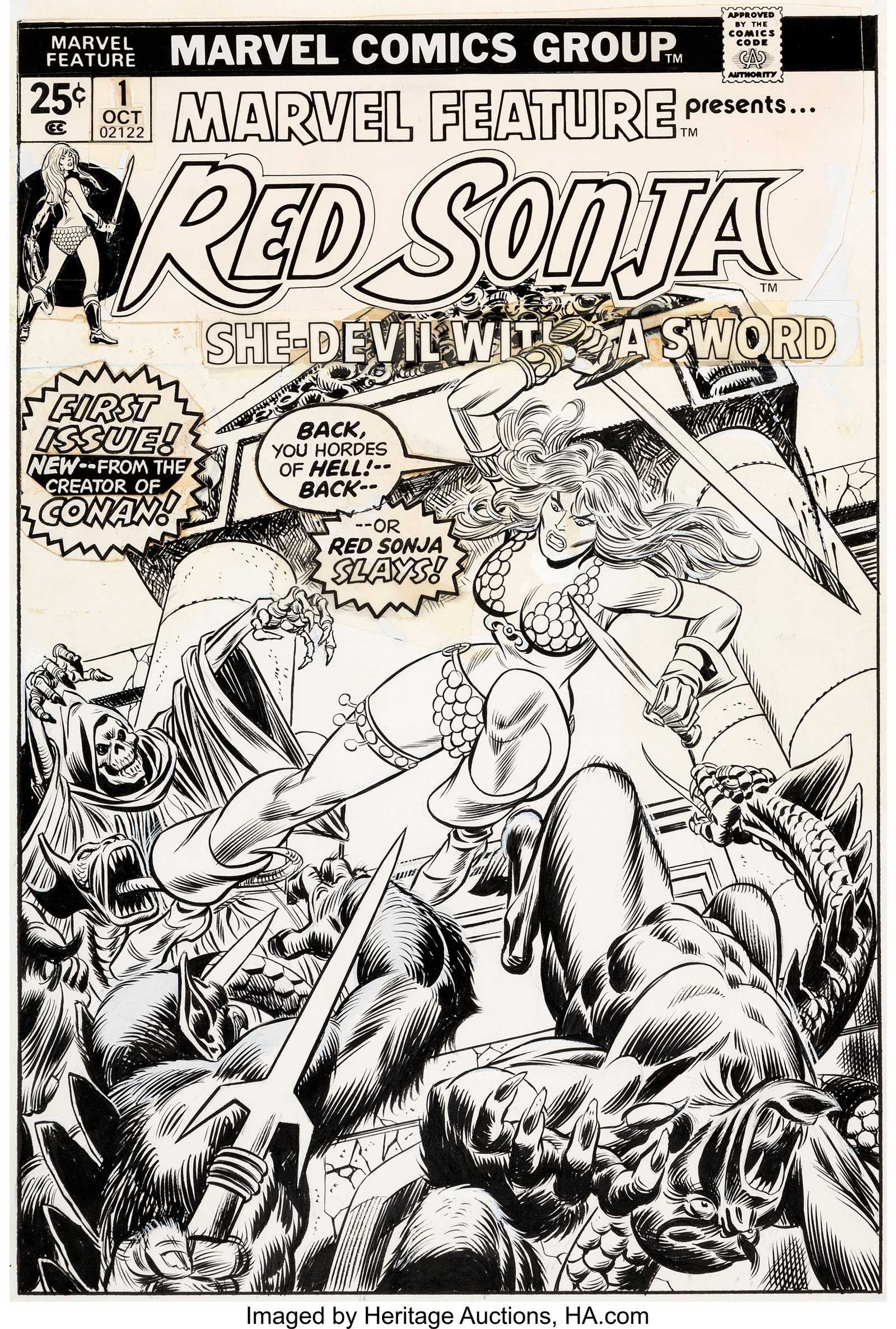 Marvel Feature V2 #1 Cover Red Sonja Original Art by Gil Kane and John Romita Sr. (Marvel, 1975)