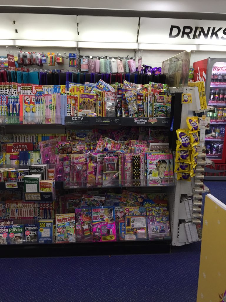 The Children's Magazine section of WHSmith Lancaster in March 2019. Because the store has given over shelf to other products, comics and magazines are tightly packed on the shelf space allocated, making titles hard to find or worse, damaged by handling. The situation is even worse in smaller stores. Some titles don't even make it to the shelves in some stores. Stories abound of DC Thomson title Commando being placed behind counters out of site, stores citing theft as the reason for its lack of display