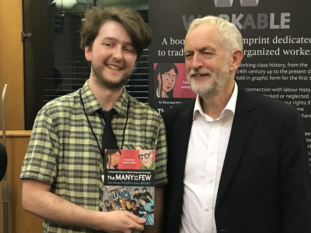 The Many Not the Few co-author Robert Brown with Jeremy Corbyn. Photo courtesy Myriad Editions