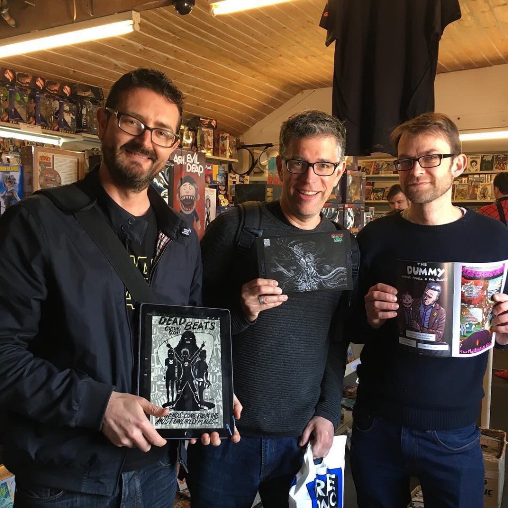 Bad Vibes Monthly gets its launch at Bath Comics on Free Comic Book Day 2019. Pictured, left to right: Andrew Richmond, Daniel Whiston and Michael Powell