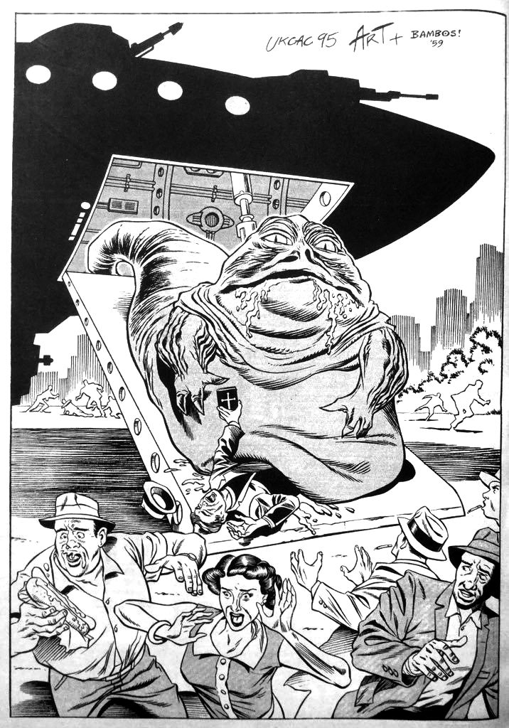 Jabba the Hutt by Art Wetherell, inked by Bambos Georgiou, for the UKCAC book, 1995. With thanks to Reuben Wilmott