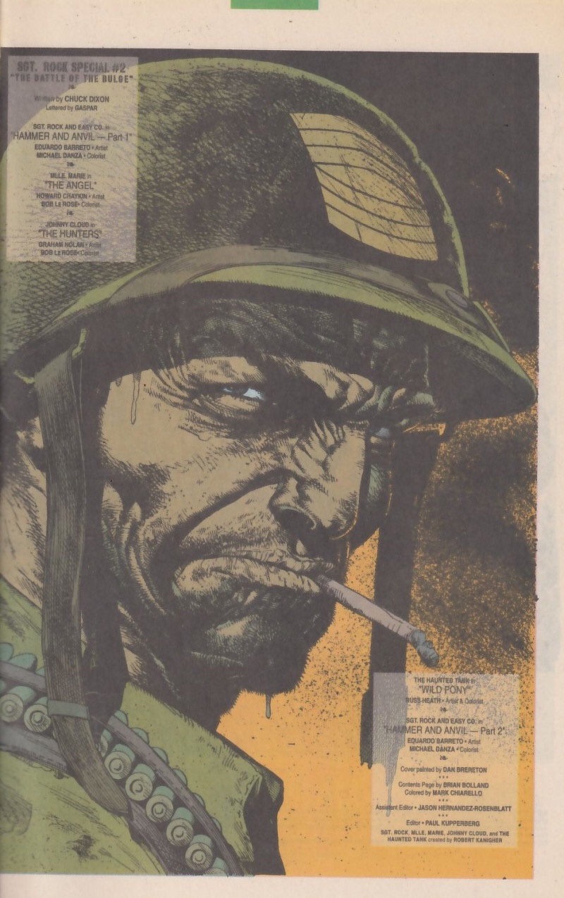 Sgt. Rock by Brian Bolland - as originally published in 1992, coloured by Russ Heath, as a frontispiece for the Sgt Rock Special #2