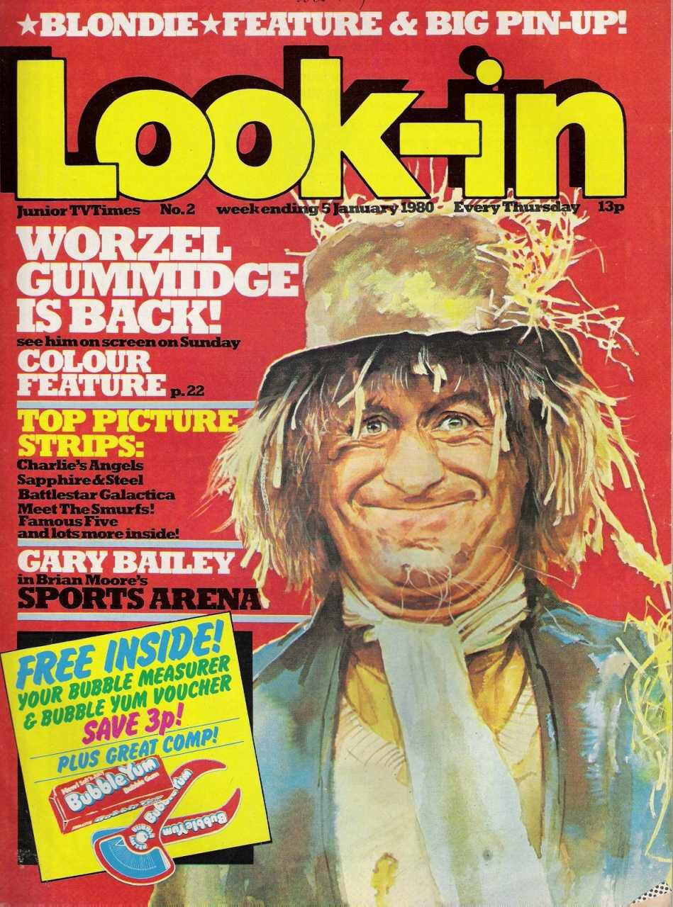 Jon Pertwee as Worzel Gummidge on the cover of Look-In Issue 2 - cover dated 5th January 1980