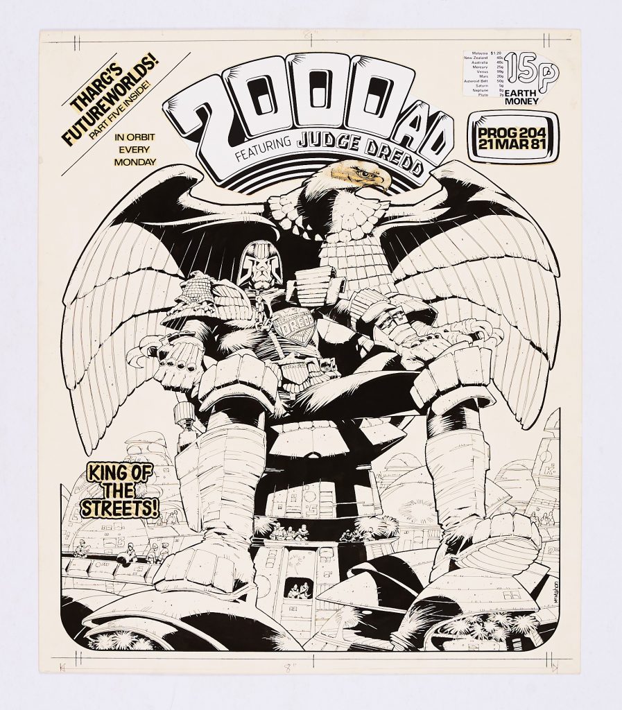 2000AD Prog 204 (1981) Judge Dredd 'King of the Streets' cover original artwork drawn and signed by Mike McMahon