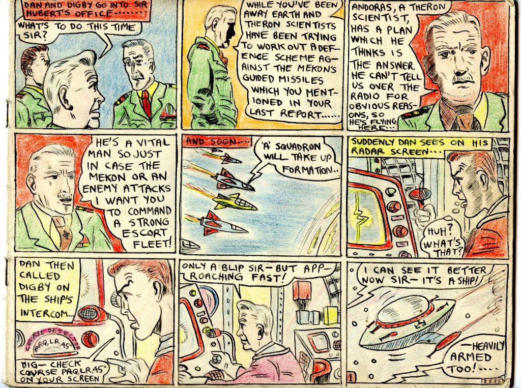 A page from Philip Harbottle's comic strip adaptation of "The Adventures of Dan Dare -Theron's Secret"