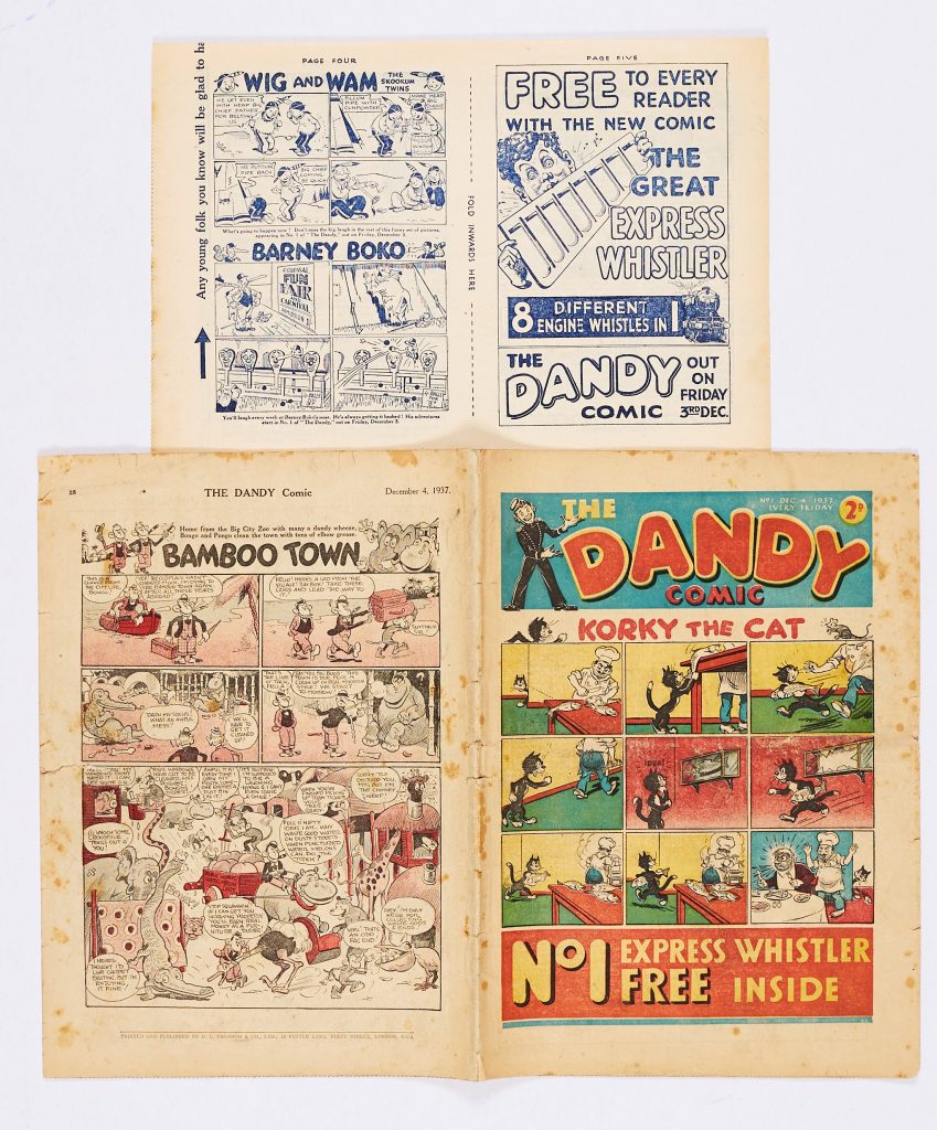 Dandy Comic No 1 (1937). With original 4 page flyer for Dandy No 1 and No 2. (A mini comic in its own right).