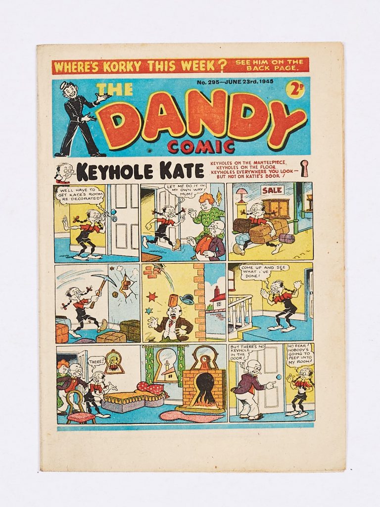 Dandy No 295 (1945). The first and only Keyhole Kate cover with Korky relegated to the back page