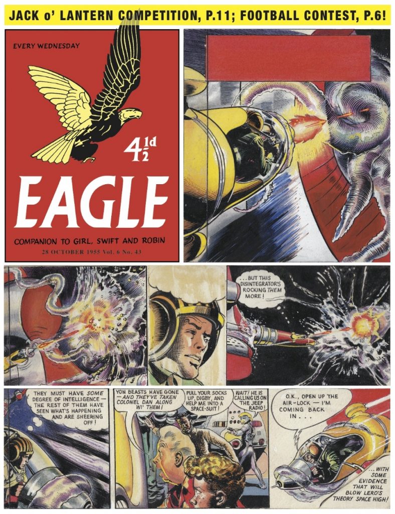 A page of art from the “Dan Dare: Man from Nowhere” saga spanning a trilogy of stories, first published in Eagle