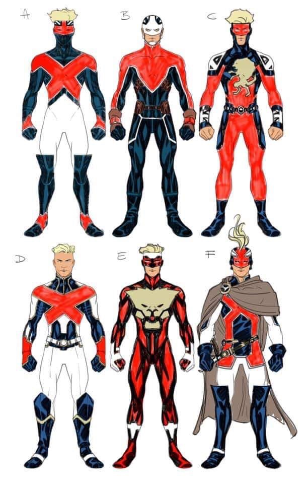 These were some of the alternative designs Mike McKone worked on for the Captain Britain 2099 variant cover
