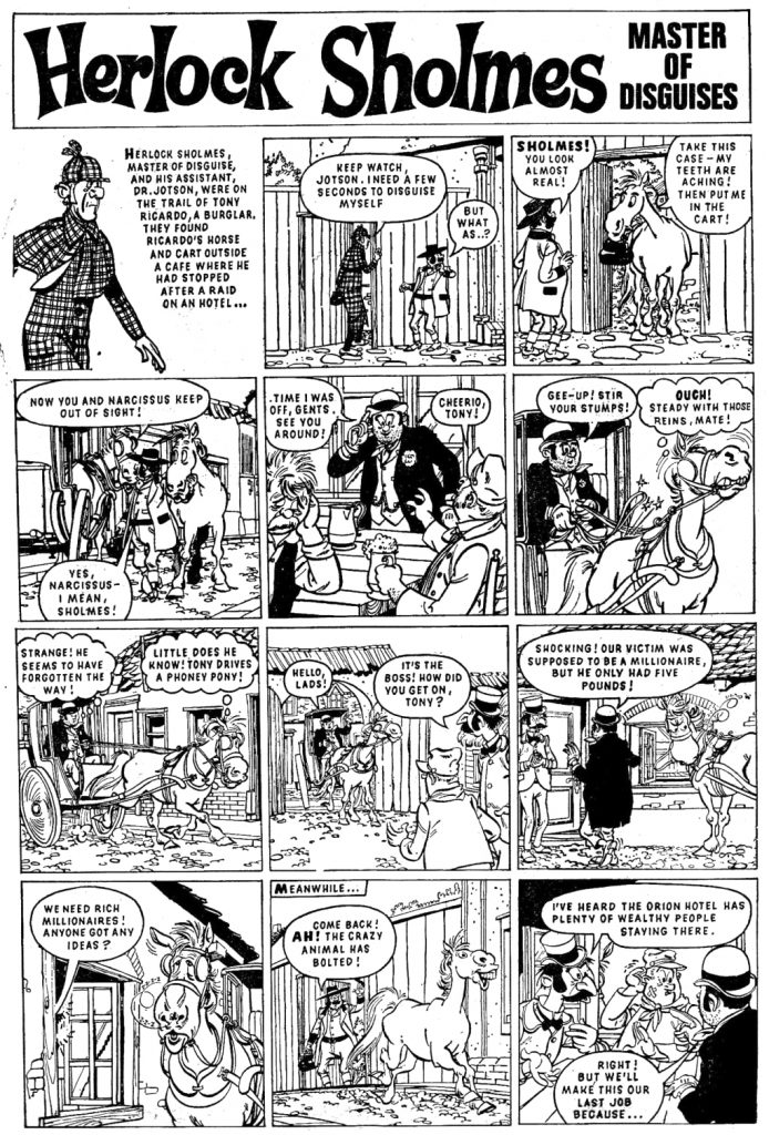 A page from "Herlock Sholmes" - actually the strip's original title from the fourth issue of Giggle, published in May 1967