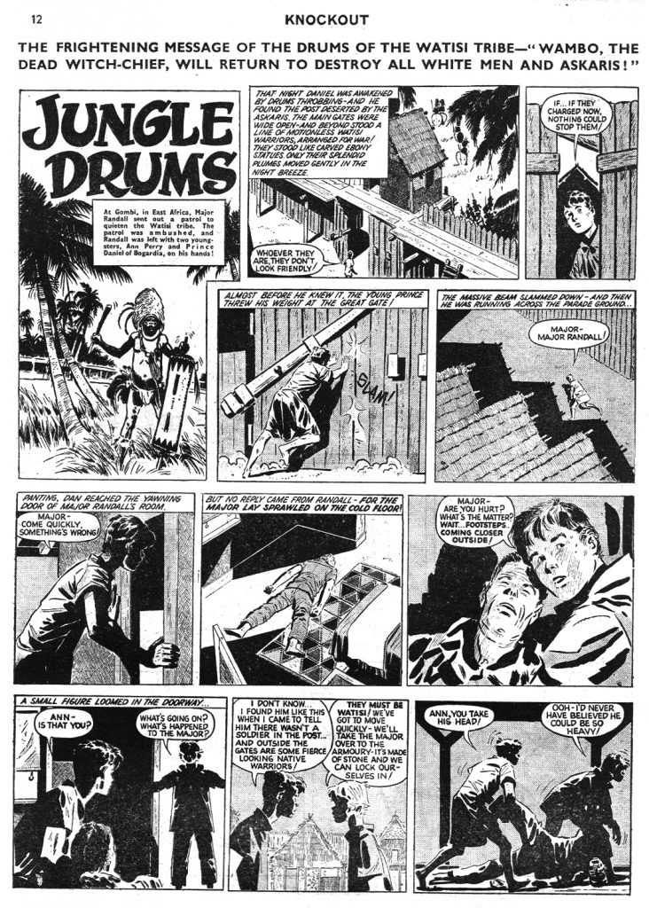 A page from "Jungle Drums", from Knockout cover dated 18th June 1960 - actually Hugo Pratt's "Anna of the Jungle" strip