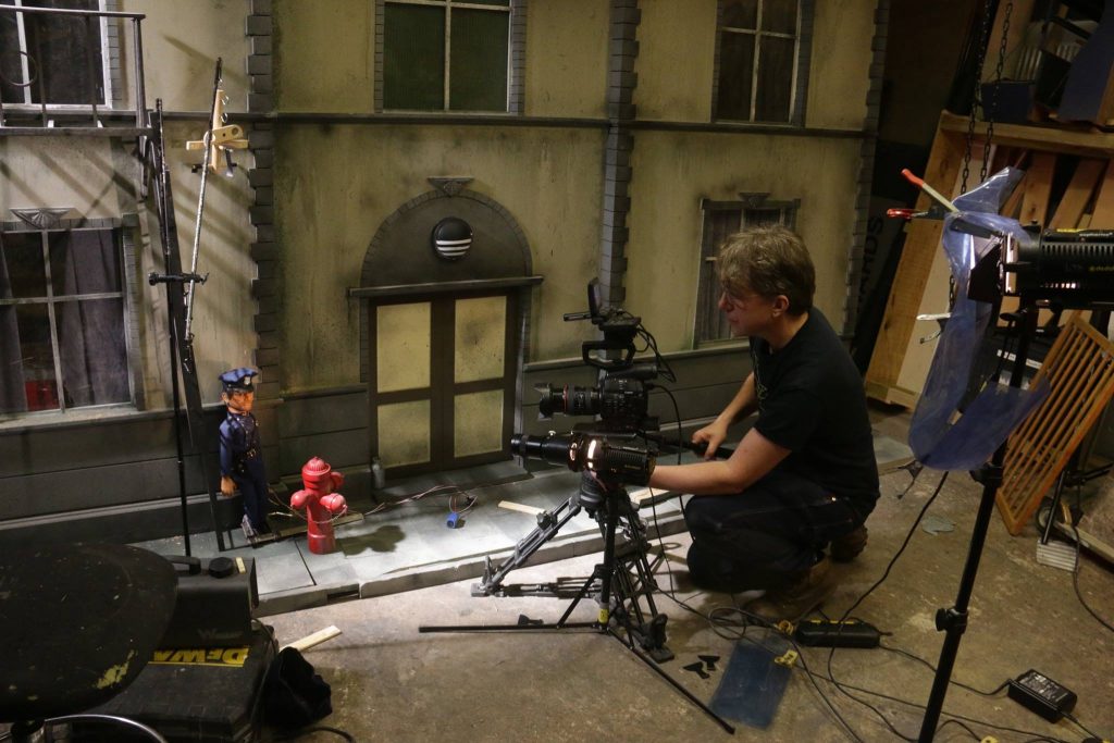 Filming a scene for the new puppet series Mob Street. Image: Camerapeople.TV