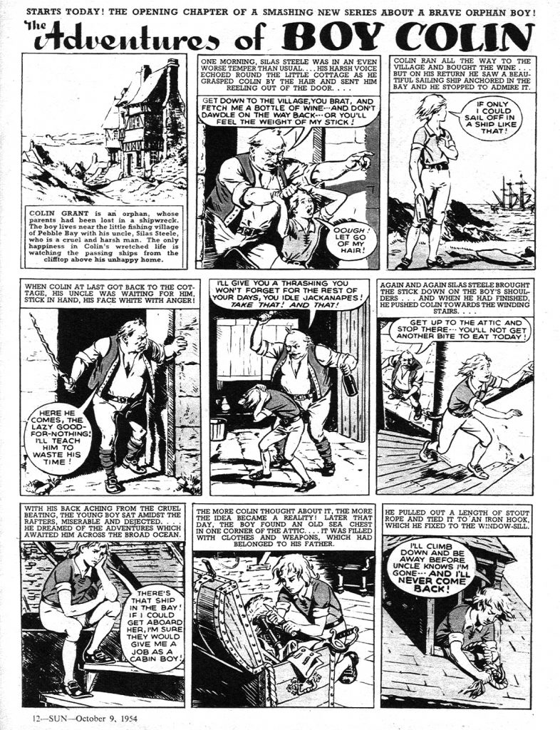 A page from "The Adventures of Boy Colin", which began appearing in The Sun comic cover dated 9th September 1954