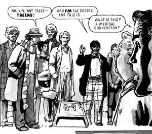A panel from John’s pages for the 1991 Comic Relief Comic, in which Dan Dare meets Doctor Who. (By even looking at this image you are of course completely obliged to donate some money to Comic Relief!). Script by Dan Abnett.