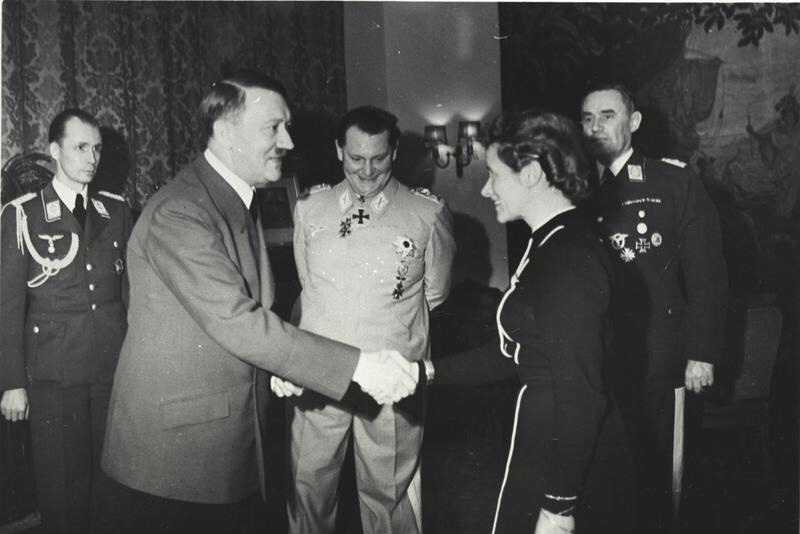 Adolf Hitler awards Hanna Reitsch the Iron Cross 2nd Class in March 1941. Image: German Federal Archive