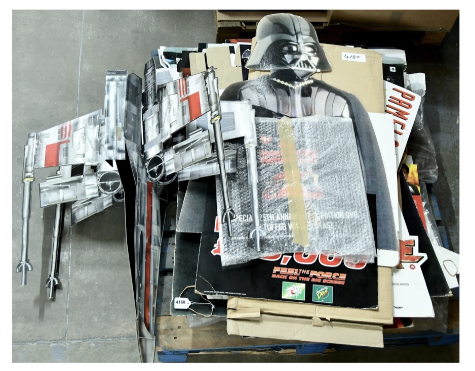 Large Quantity of Promotional Standees including Star Wars X-Wing Fighter model, Star Wars, Barb Wire, Austin Powers, MASK and other titles