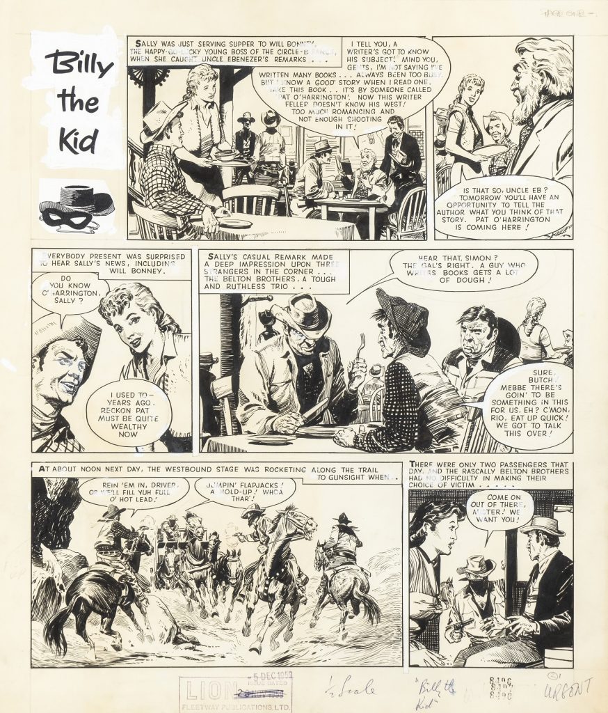 A page of "Billy the Kid", drawn by Don Lawrence, which appeared in the Sun comic, cover dated 12th May 1959, published by Fleetway