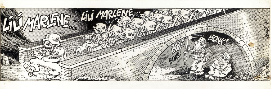 An unnumbered and out of series, strip by Bonvi for the Sturmtruppen, created in 1974. A piece that is representative of the master from Modean's output