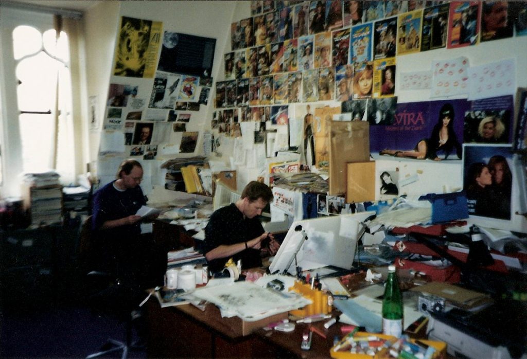 The Doctor Who Magazine, Office, circa 1990. That's me in the background, with designer Gary Gilbert beavering away on a spread for the short-lived 