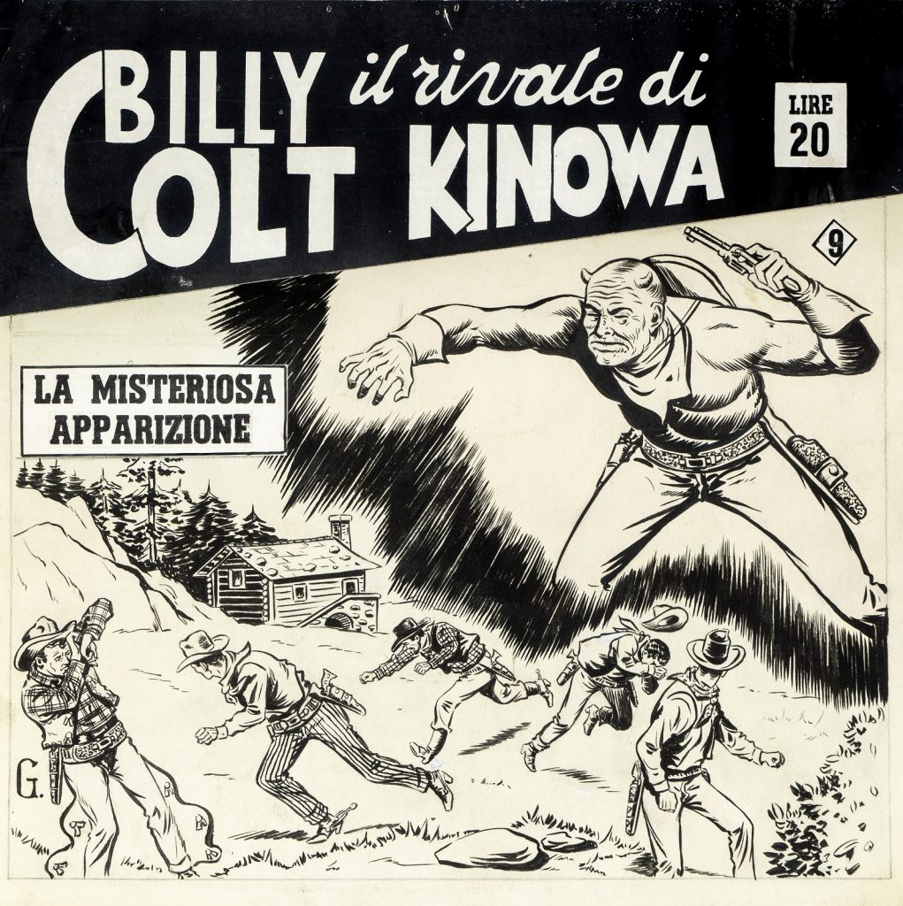 Original cover made by Gamba (Francesco Leg) for "The Mysterious Apparition", published in the series Billy Colt the rival of Kinowa Issue 9 from the Dardo, in 1951