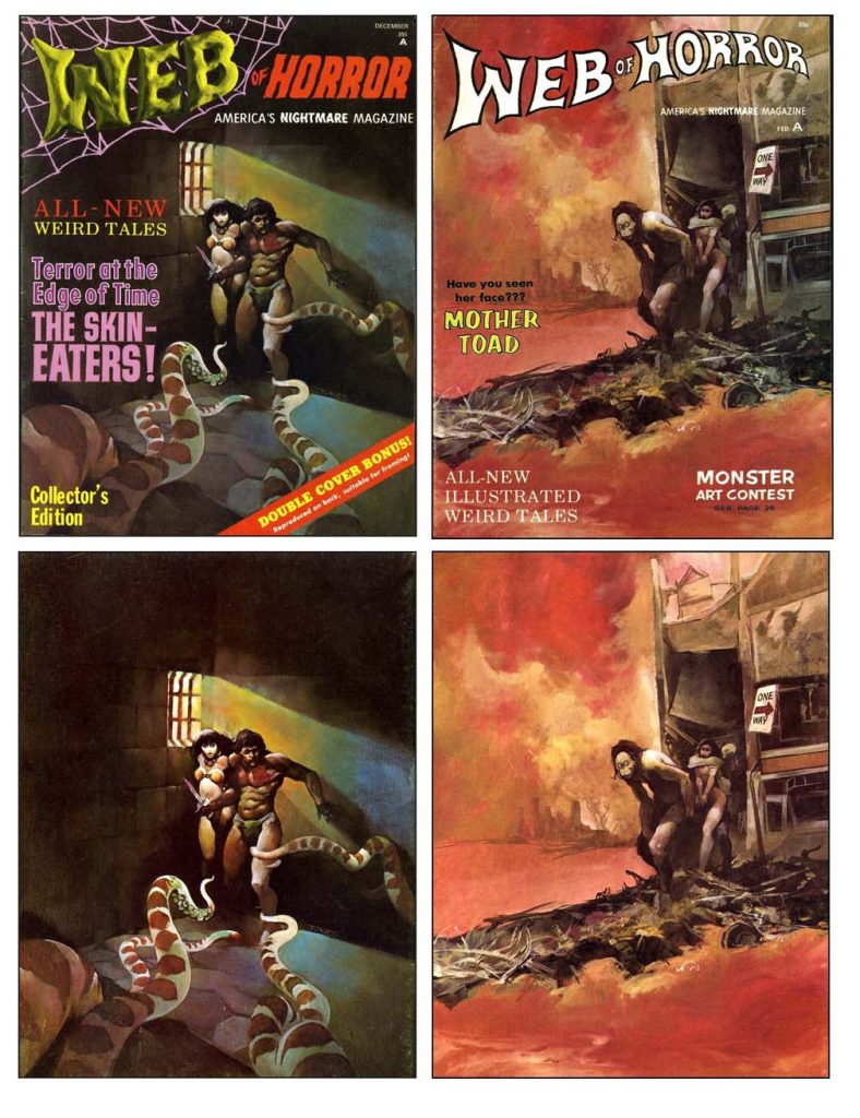 Covers and original art for Web of Horror by Jeffrey Jones, published in 1969
