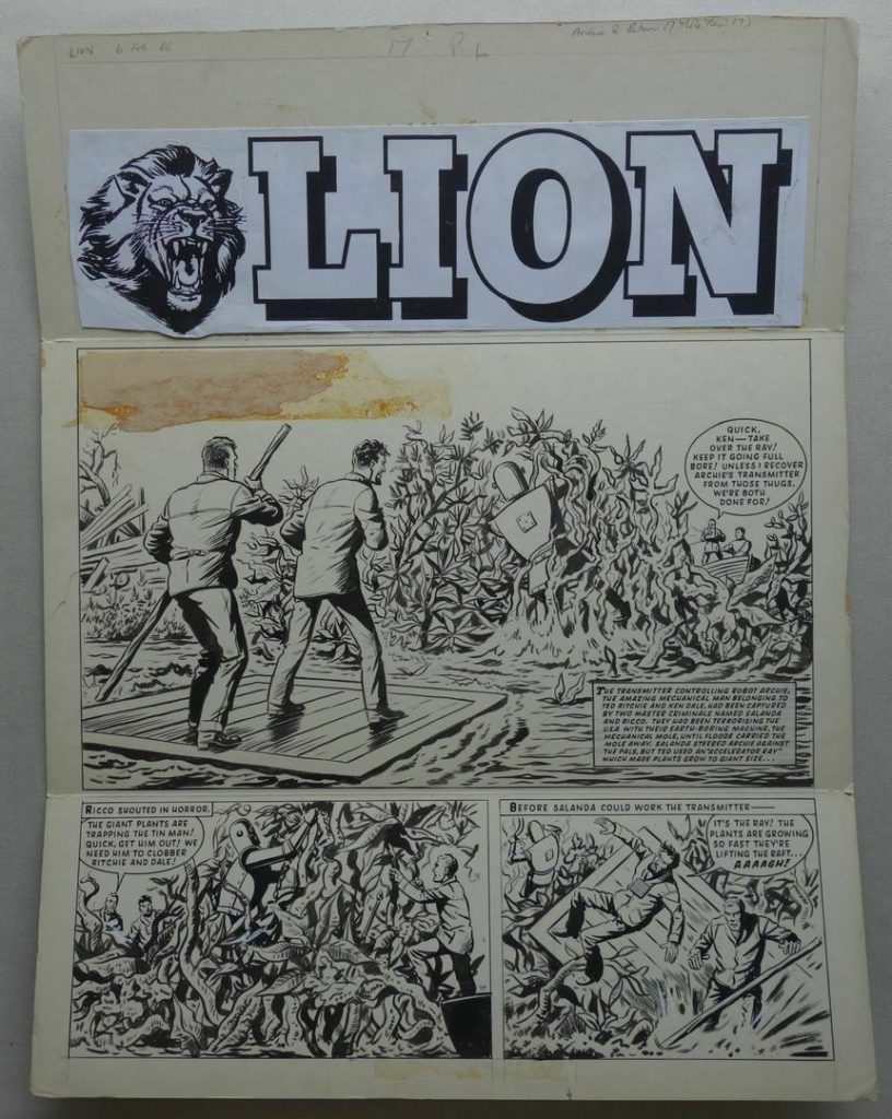 A smashing "Robot Archie" cover strip for Lion by Ted Kearon, cover dated 2nd February 1965