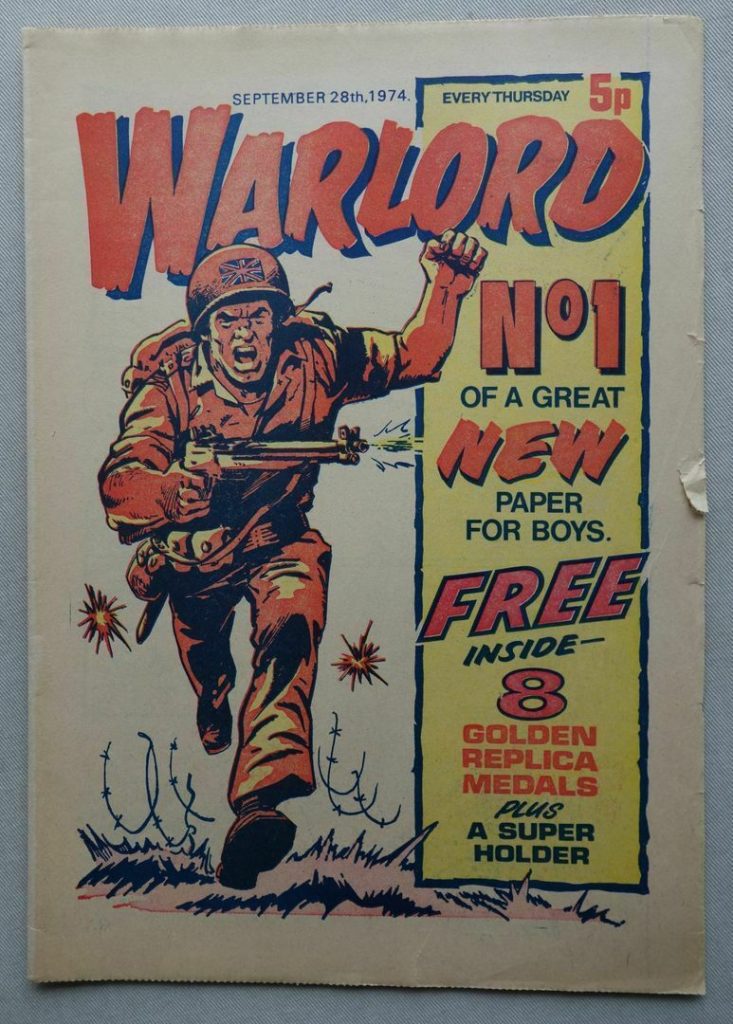 The cover for Warlord #1, cover dated 28th September 1974 by Carlos Cruz, an edited version of a panel, of Union Jack Jackson's pal O'Bannion, that would appear in Warlord Issue 4