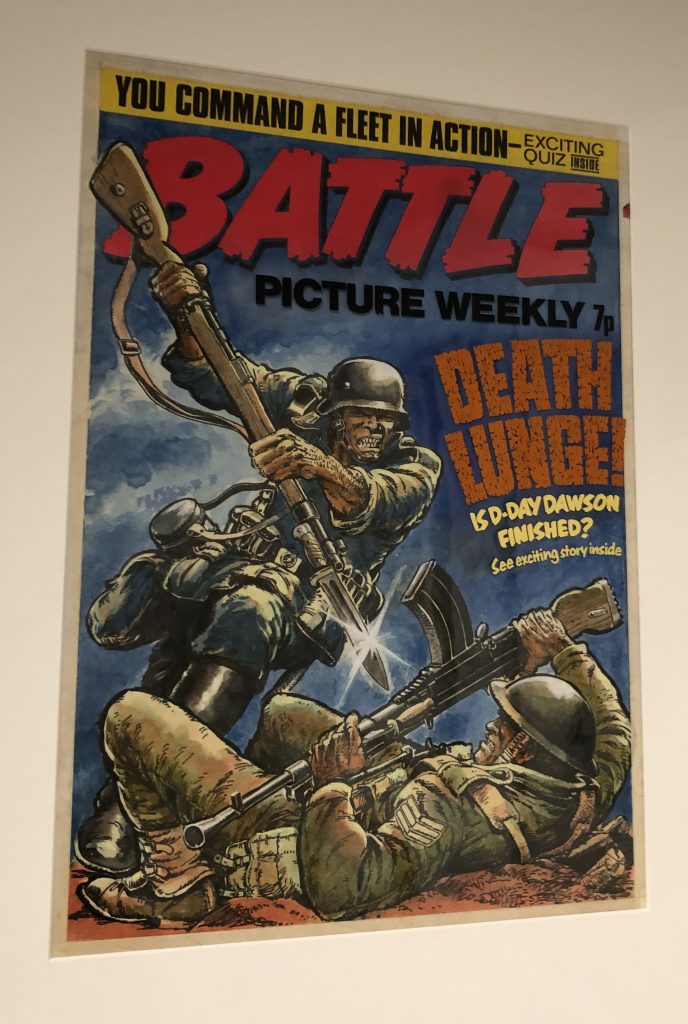 An unpublished Battle cover by Carlos Ezquerra deemed too violent for publication features as part of the Cartoon Museum's Comic Creators, the Famous and the Forgotten" exhibition