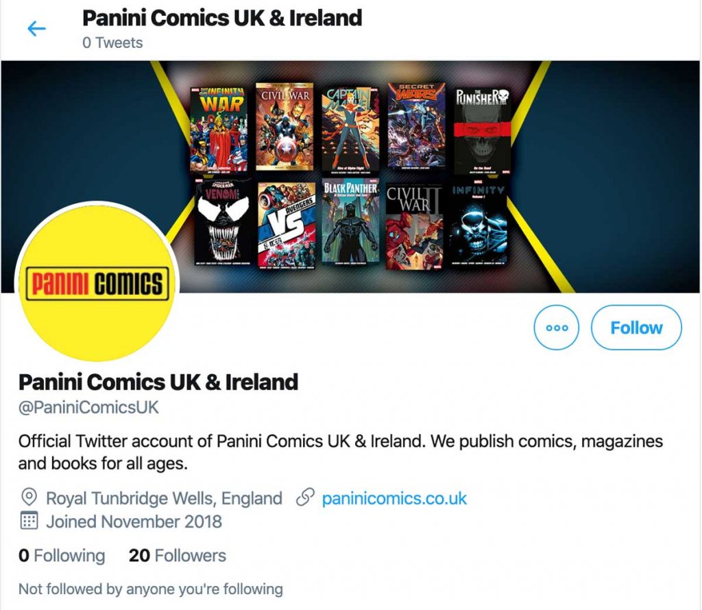 Panini Comics UK's abandoned Twitter account