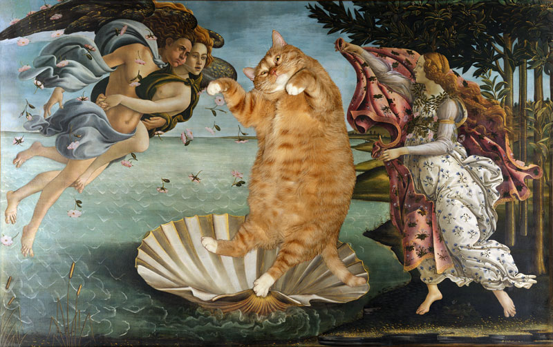 The Birth of Venus by Sandro Botticelli: (with Cat). Image via Fat Cat Art