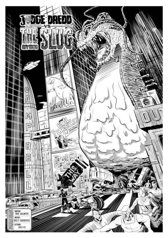 Zarjaz #35 - Judge Dredd Vs The Slug by writer Dave Hailwood, artist Brett Burbridge and letterer Bolt-01