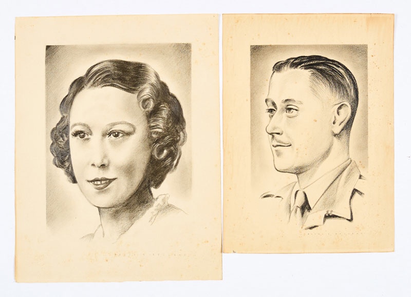 Frank Bellamy art from the 1940s: two original charcoal pencil sketches, both signed in capitals 'Frank A. Bellamy', probably of his parents. 9 x 13 ins, 10 x 14 ins (Two artworks)