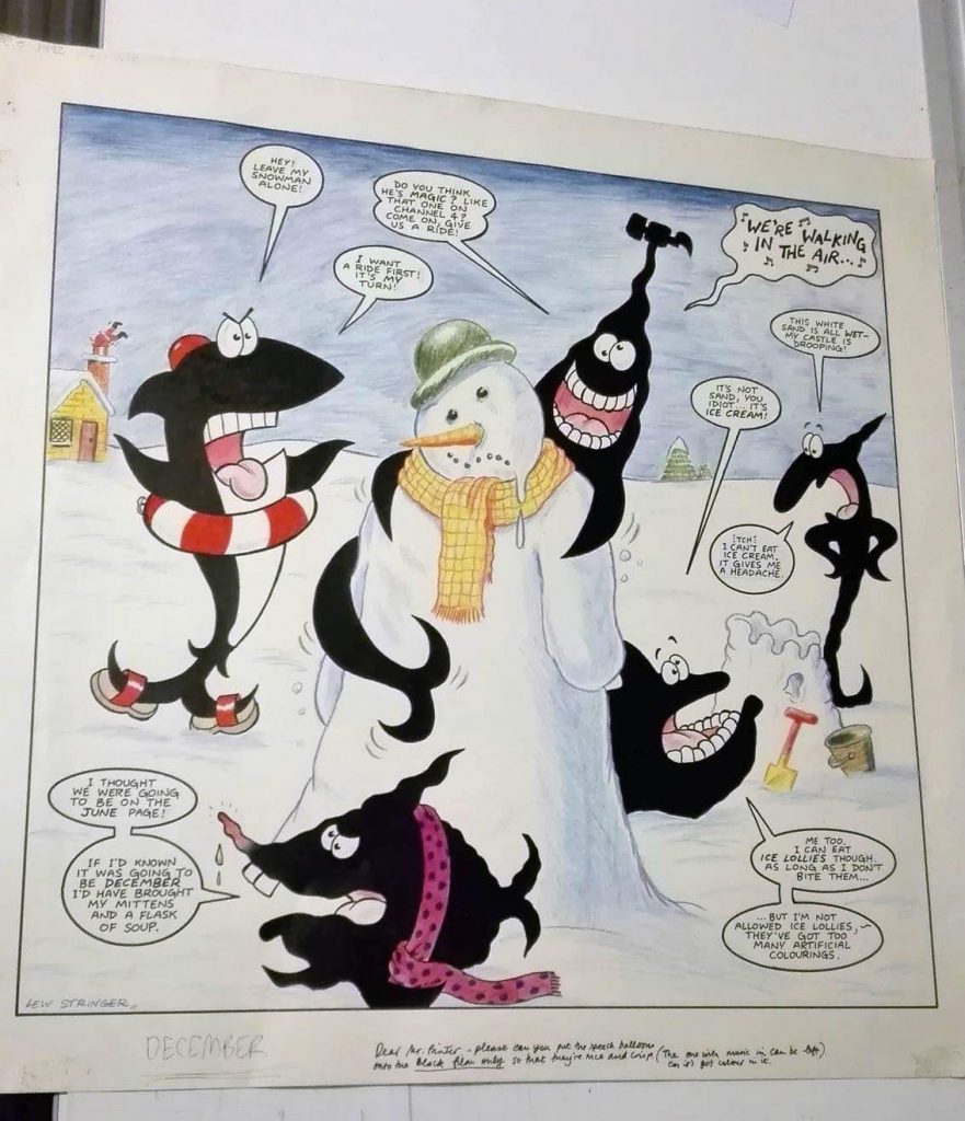 The Pathetic Sharks 1992 VIZ Comic Calendar original art by Lew Stringer