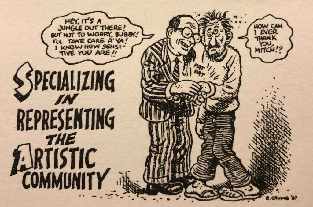 Robert Crumb's homage to Mitchell Berger, which graced the back of his business card