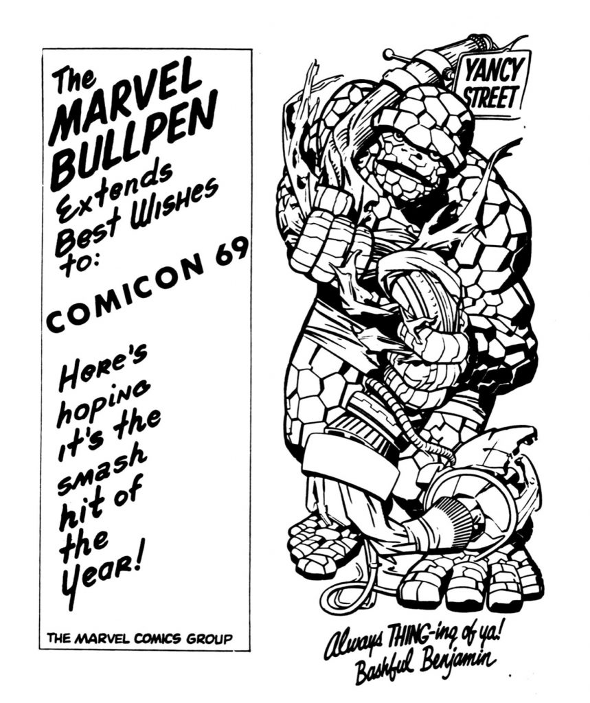 Well wishes to the London ComiCon 1969 on the back of the Convention Booklet from Marvel Comics