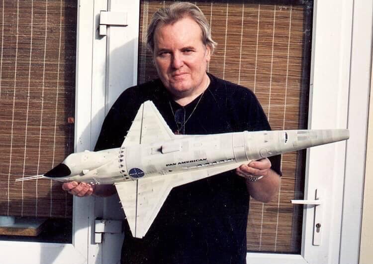 Model maker Martin Bower with a recreation of the Pan-Am Orion space vehicle from 2001: A Space Odyssey