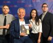 The They Called Us Enemy team with the Asian/Pacific American Award for Young Adult Literature. Photo: Leigh Walton