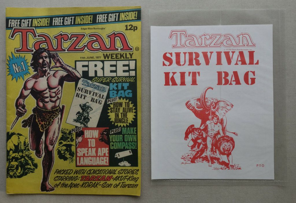Tarzan Weekly Number 1, cover dated 11th June 1977, with free Survival Kit gift