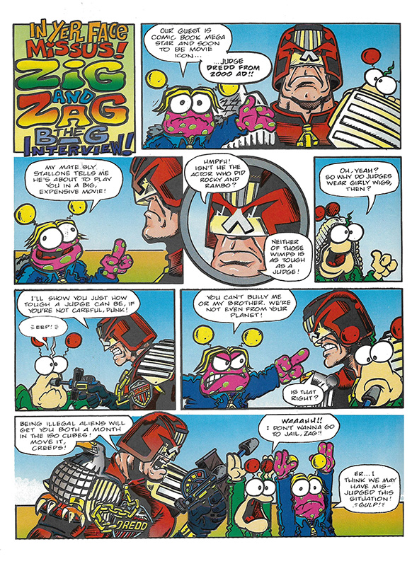 Fleetway owned Judge Dredd back in 1994, so this Zig and Zag crossover was completely legit. Probably not 2000AD canon, though. With thanks to Michael Carroll