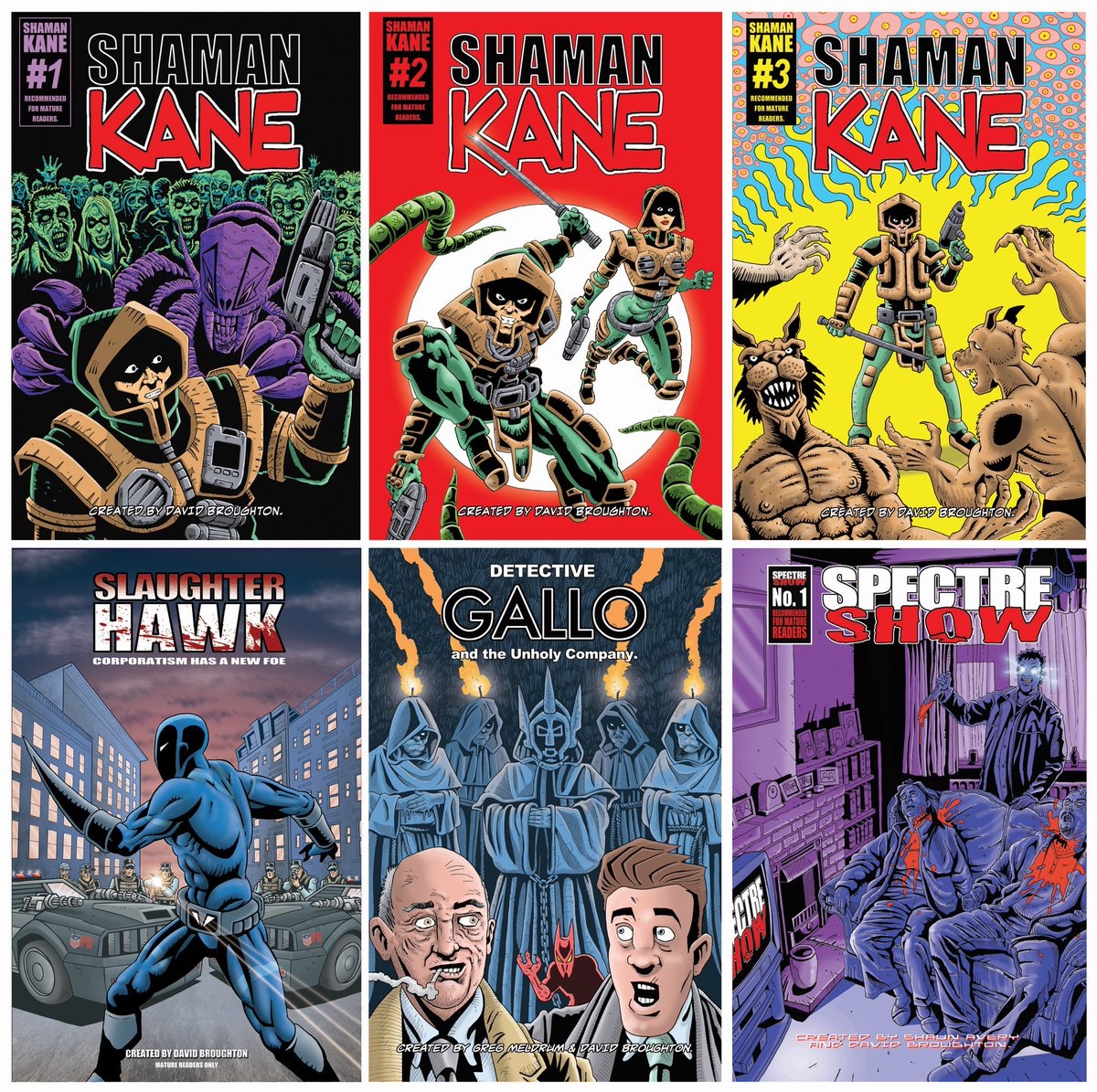 Comics by David Broughton, including Shaman Kane