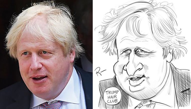 Boris Johnson, one of Tom Richmond’s “warm up” caricatures