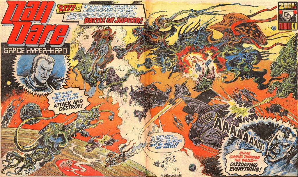 A Dan Dare double page spread for 2000AD Prog 10, by Massimo Belardinelli, as published