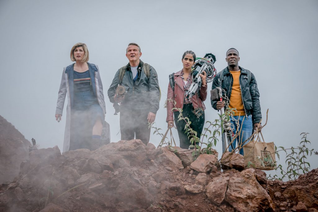 Jodie Whittaker as The Doctor, Bradley Walsh as Graham, Mandip Gill as Yaz, Tosin Cole as Ryan in Doctor Who - Ascension of the Cybermen. Photo Credit: Ben Blackall/BBC Studios/BBC America