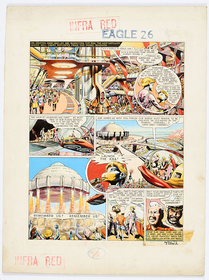 Dan Dare original artwork (1956) drawn and painted by Frank Hampson for The Eagle Volume 7: No 26, from the Bob Monkhouse Archive